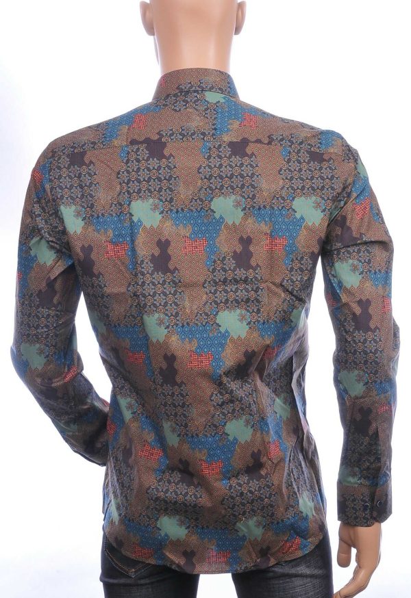 Corrino Italiaanse slim fit allover oosterse motieven dessin heren overhemd Bruin