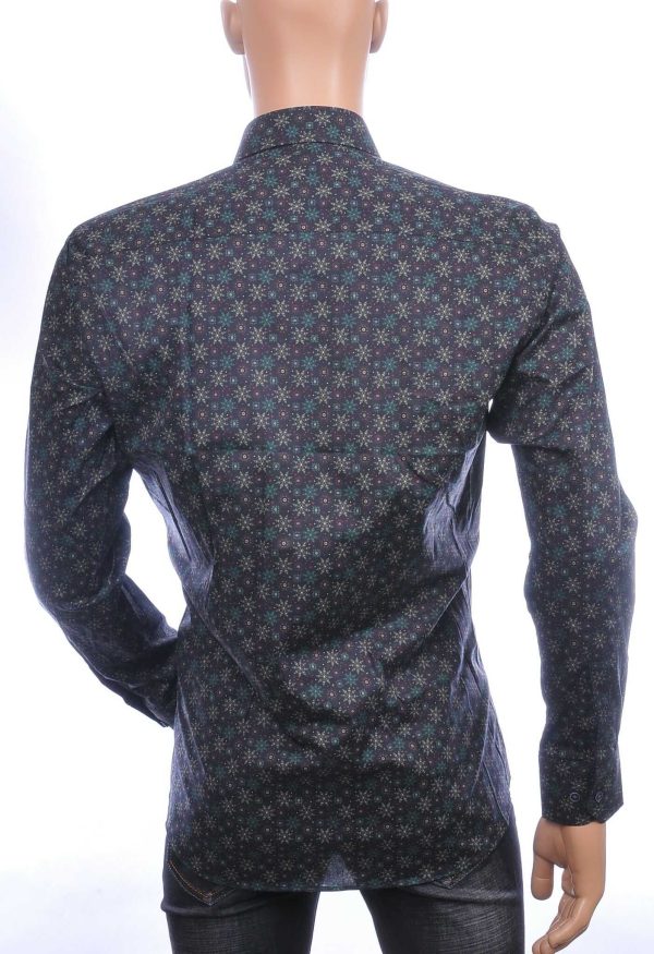 Corrino Italiaans getailleerd slim fit allover sneeuwkristallen dessin heren overhemd Zwart