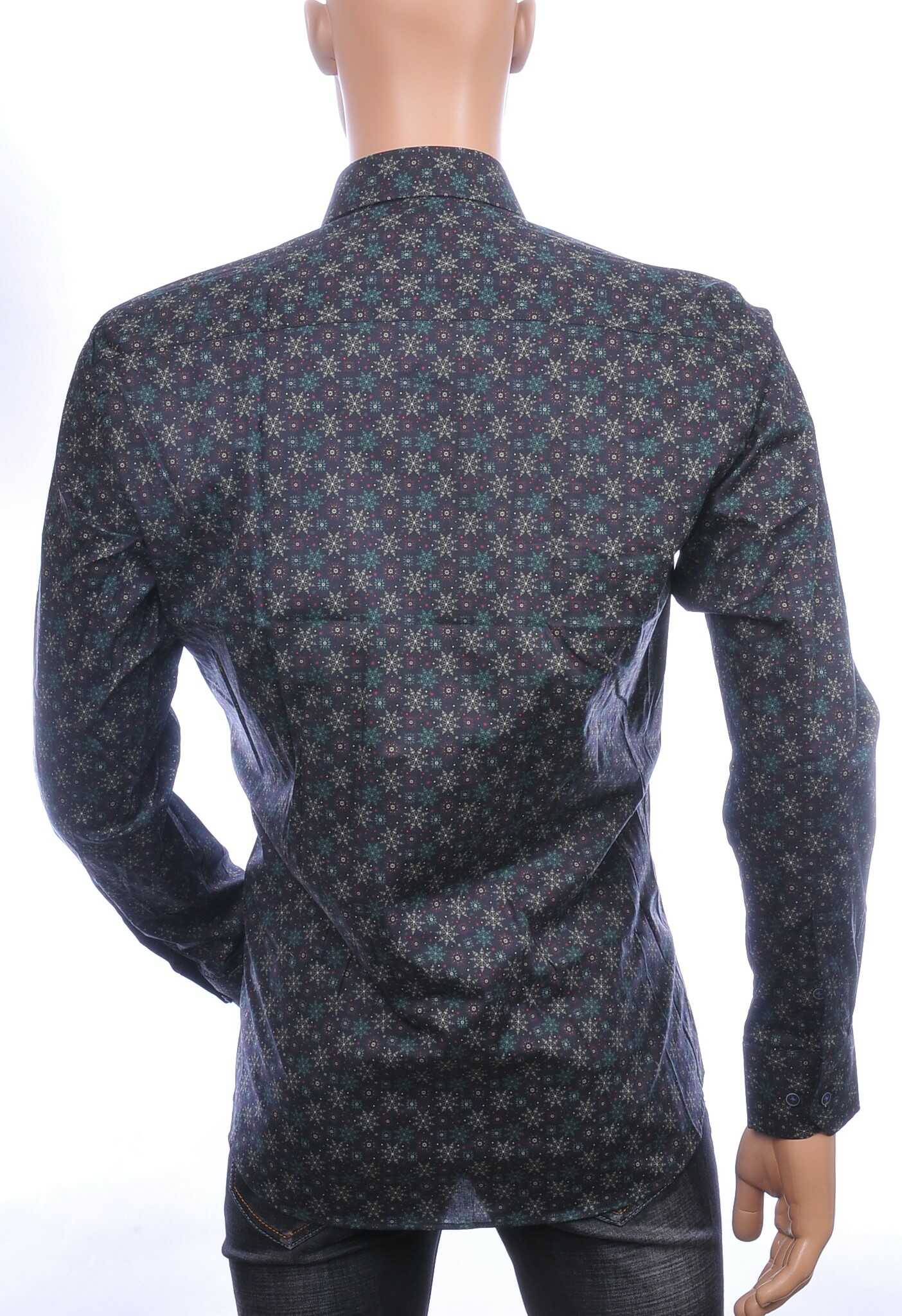 Corrino Italiaans getailleerd slim fit allover sneeuwkristallen dessin heren overhemd Zwart