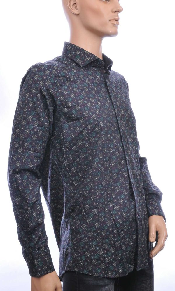 Corrino Italiaans getailleerd slim fit allover sneeuwkristallen dessin heren overhemd Zwart