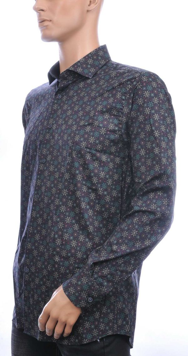 Corrino Italiaans getailleerd slim fit allover sneeuwkristallen dessin heren overhemd Zwart