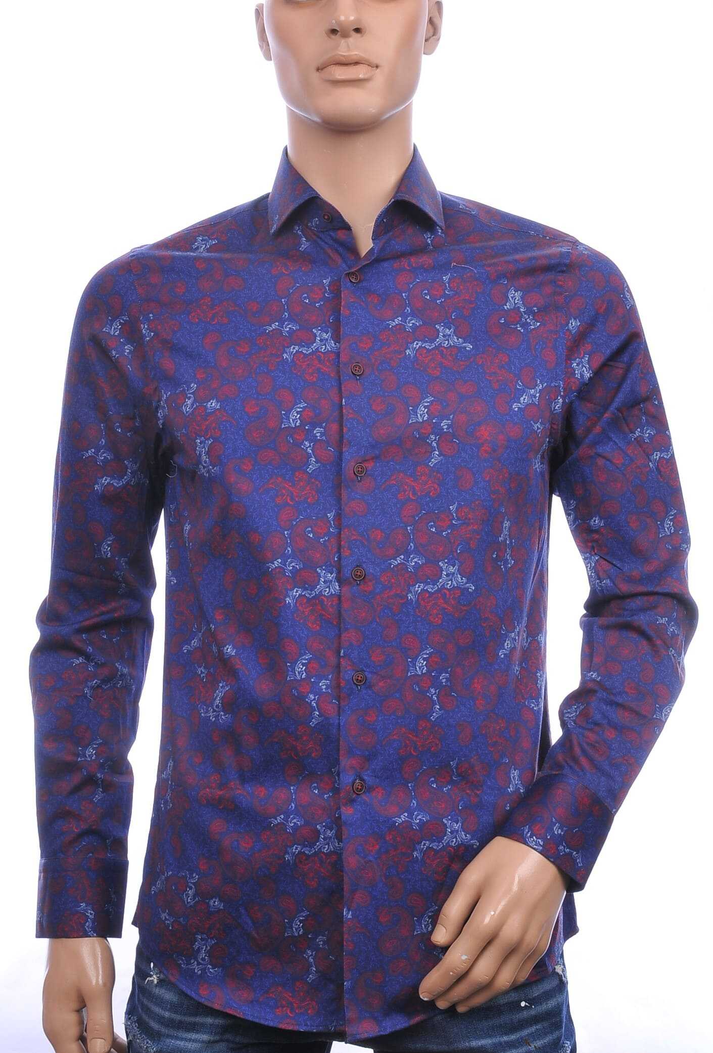 FARTUNATO Italiaanse getailleerd slim fit allover paisley dessin heren overhemd Navy