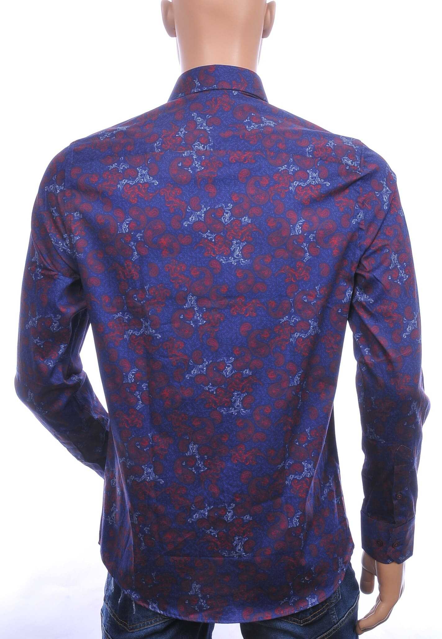 FARTUNATO Italiaanse getailleerd slim fit allover paisley dessin heren overhemd Navy