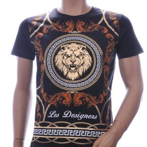 Les Designers Versace KENZO ronde hals T-shirt met leeuwenkop print Zwart