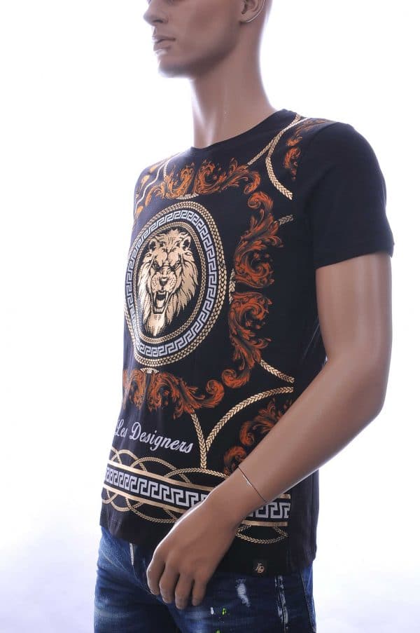 Les Designers Versace KENZO ronde hals T-shirt met leeuwenkop print Zwart