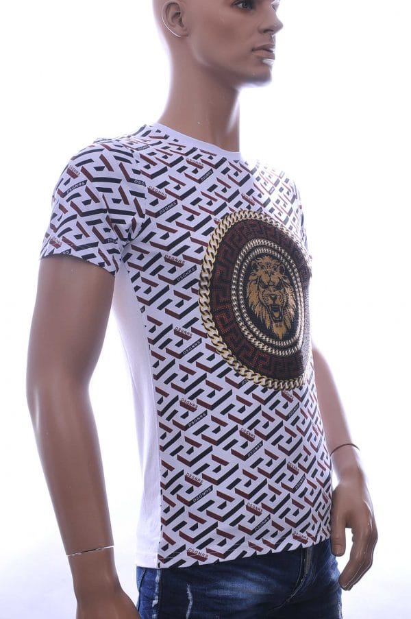 Les Designers VERSACE ronde hals T-shirt met leeuwenkop print Wit
