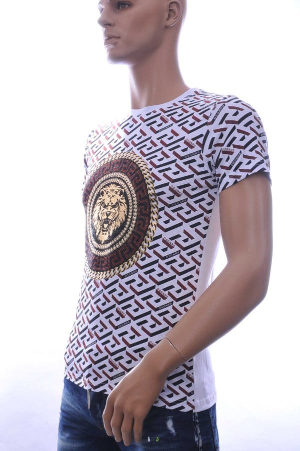 Les Designers VERSACE ronde hals T-shirt met leeuwenkop print Wit