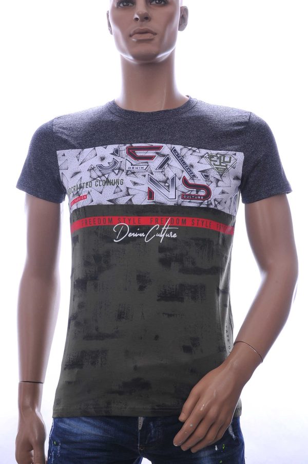 CLUB JU Trendy JEANS Slim Fit Ronde Hals T-Shirt met 3D Letters - Khaki