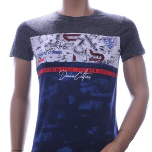 CLUB JU Trendy JEANS Slim Fit Ronde Hals T-Shirt met 3D Letters - Navy