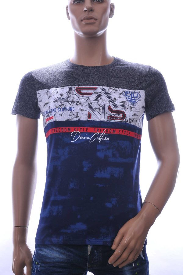CLUB JU Trendy JEANS Slim Fit Ronde Hals T-Shirt met 3D Letters - Navy