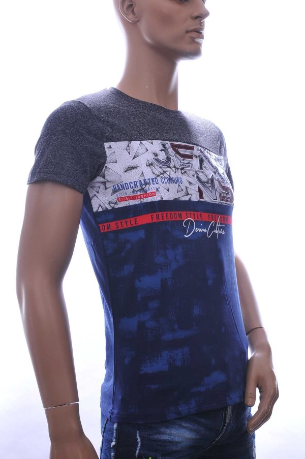 CLUB JU Trendy JEANS Slim Fit Ronde Hals T-Shirt met 3D Letters - Navy