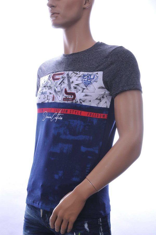 CLUB JU Trendy JEANS Slim Fit Ronde Hals T-Shirt met 3D Letters - Navy