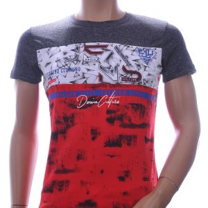 CLUB JU Trendy JEANS Slim Fit Ronde Hals T-Shirt met 3D Letters - Rood
