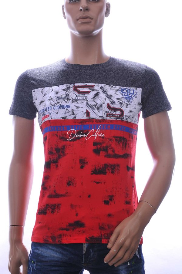 CLUB JU Trendy JEANS Slim Fit Ronde Hals T-Shirt met 3D Letters - Rood