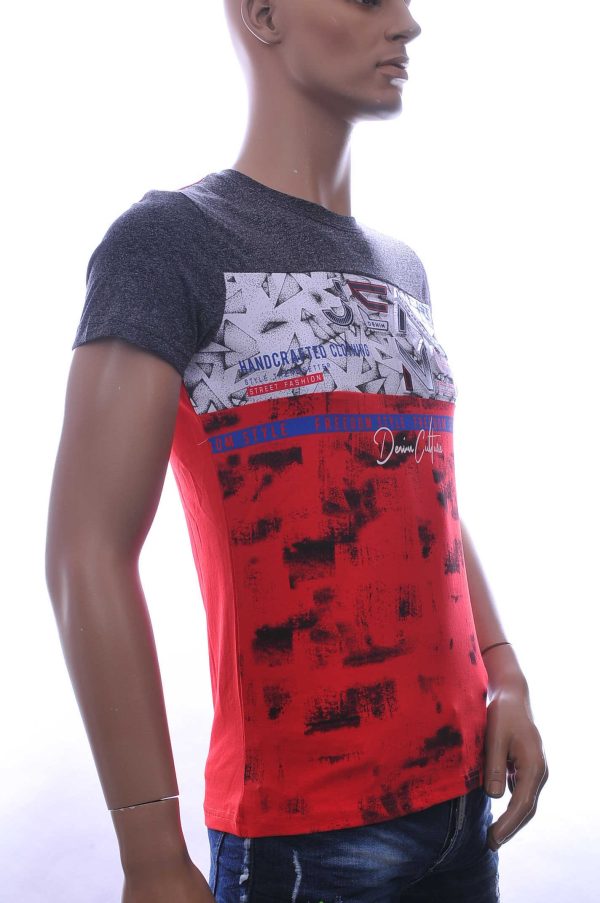 CLUB JU Trendy JEANS Slim Fit Ronde Hals T-Shirt met 3D Letters - Rood
