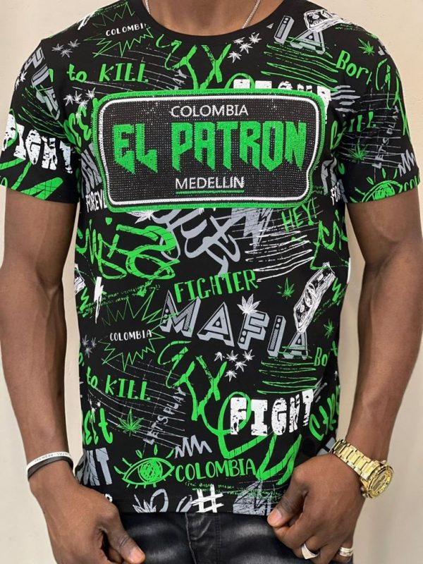 BORN 2 KILL Dsquared2 Levi's CHASIN G-STAR DOLCE & GABBANA DIESEL PME LEGEND WAM DENIM ronde hals allover print EL PATRON T-Shirt met steentjes Zwart - Groen