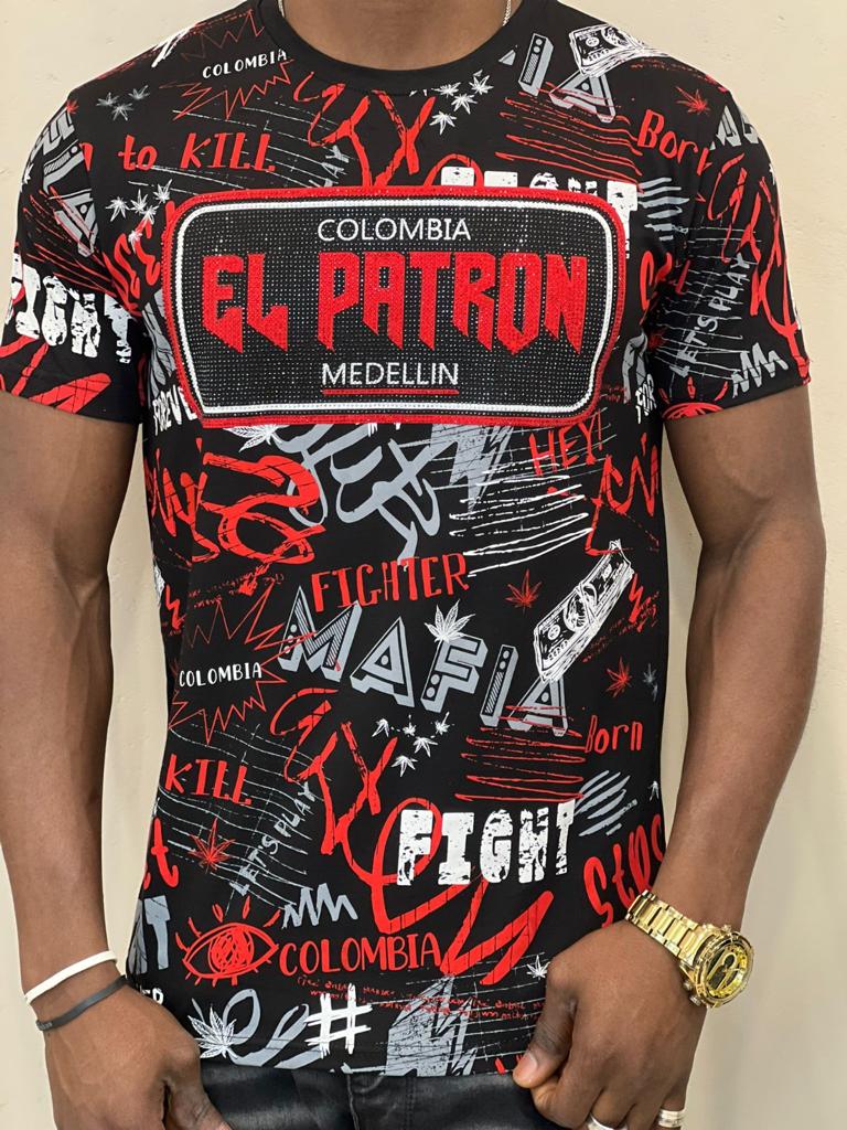 enthousiast breken gemeenschap BORN 2 KILL ronde hals allover print EL PATRON T-Shirt met steentjes Zwart  - Rood