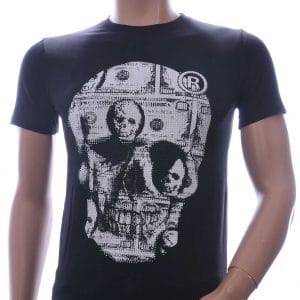 By Bugotti PHLLIP PLEIN ronde hals allover print skull T-shirt met steentjes Zwart