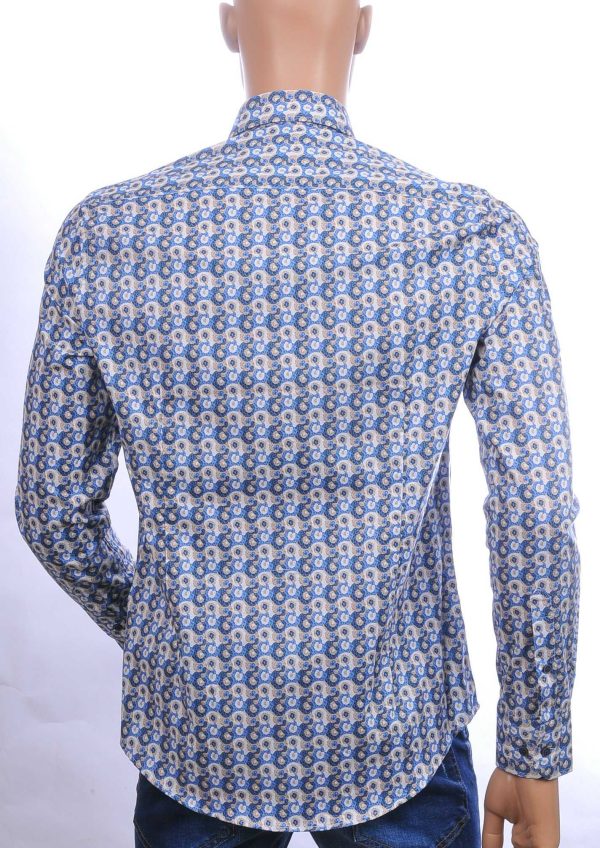 CORRINO Italiaanse getailleerd allover kunst motieven heren overhemd Blauw
