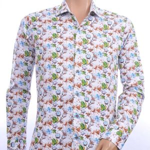 CORRINO trendy allover katoenplanten dessin Italiaans overhemd Wit