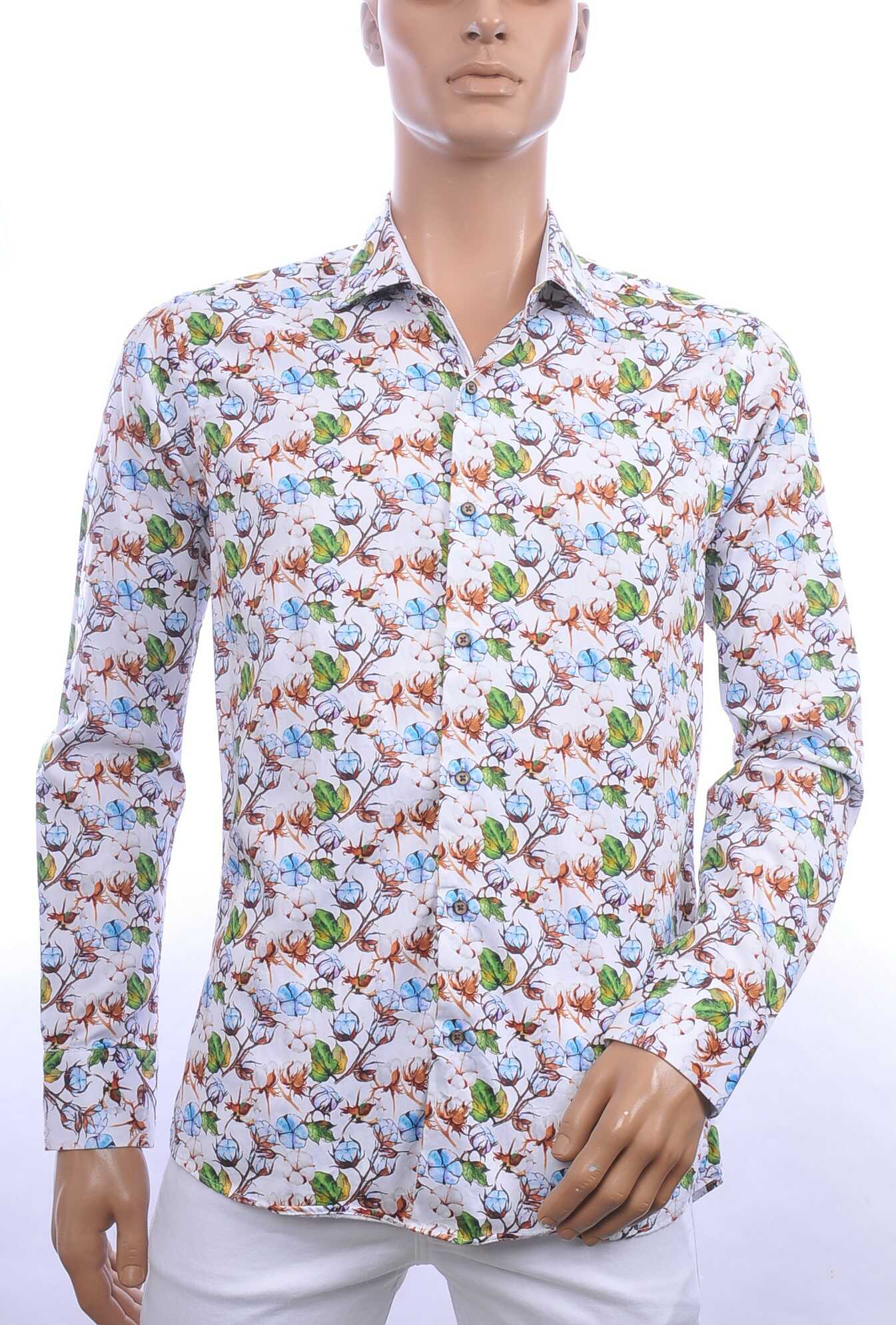 CORRINO trendy allover katoenplanten dessin Italiaans overhemd Wit