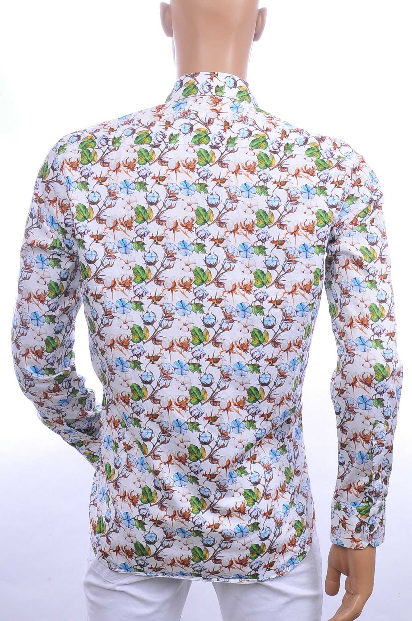 CORRINO trendy allover katoenplanten dessin Italiaans overhemd Wit