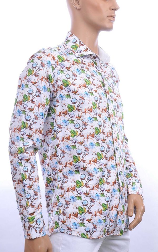 CORRINO trendy allover katoenplanten dessin Italiaans overhemd Wit