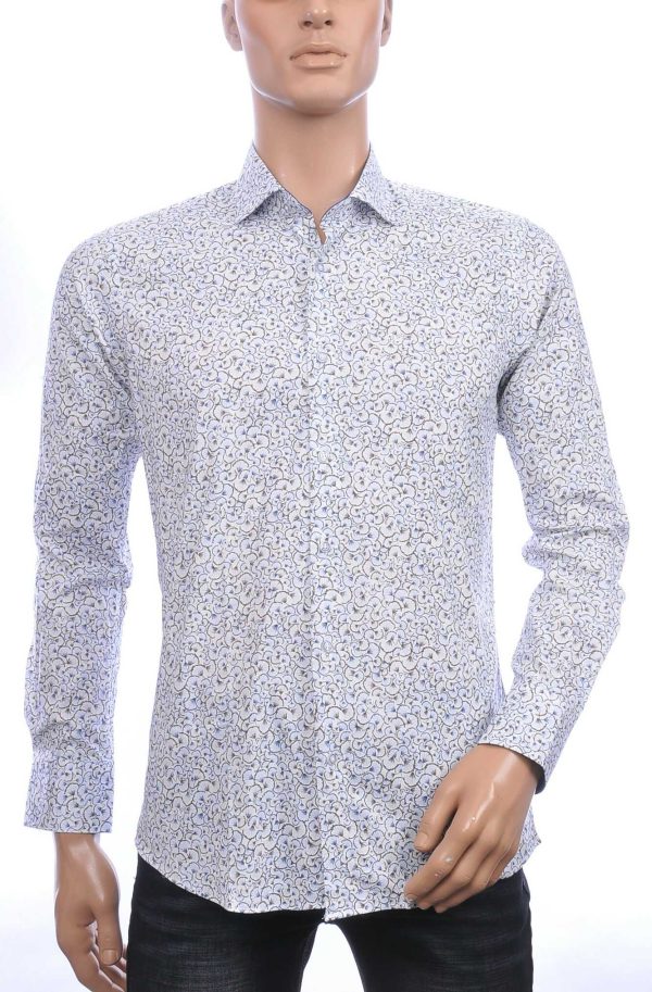 Corrino Italiaans getailleerd slim fit allover bloemen dessin heren overhemd Wit-Bruin