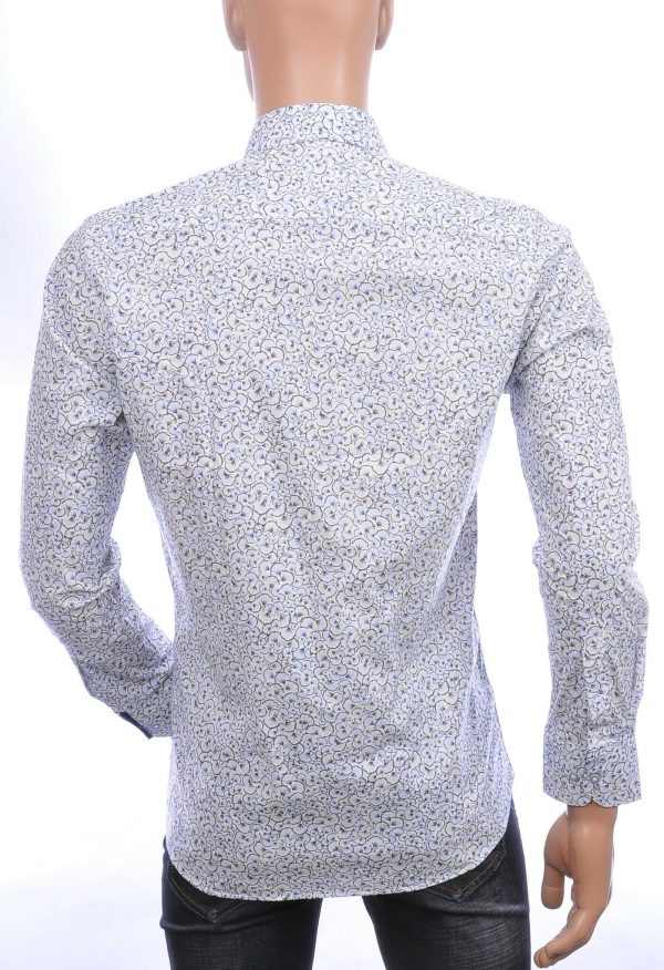 Corrino Italiaans getailleerd slim fit allover bloemen dessin heren overhemd Wit-Bruin