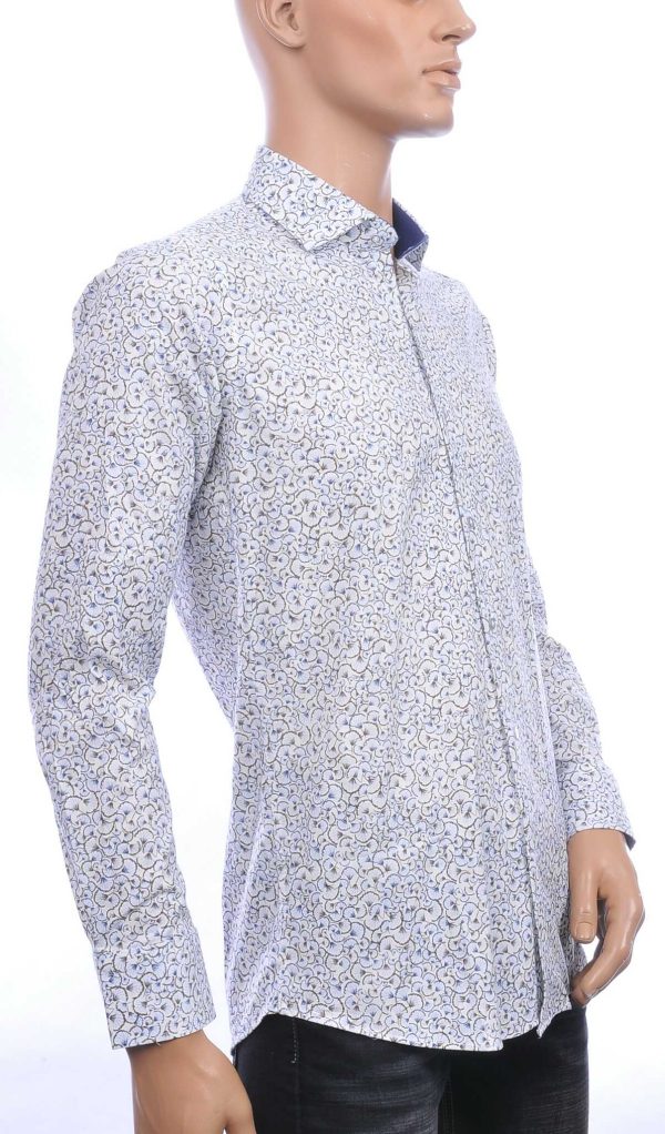 Corrino Italiaans getailleerd slim fit allover bloemen dessin heren overhemd Wit-Bruin