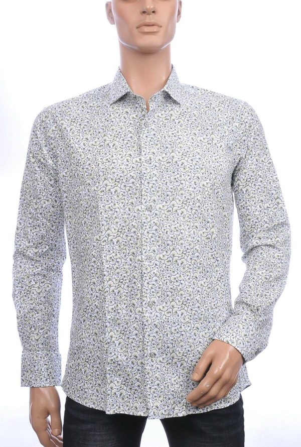 Corrino Italiaans getailleerd slim fit allover bloemen dessin heren overhemd Wit-Khaki
