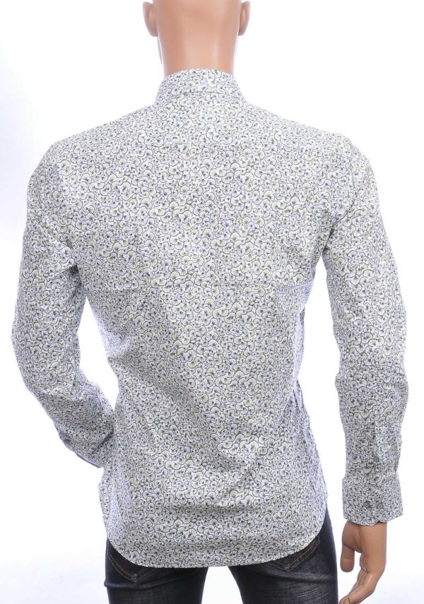 Corrino Italiaans getailleerd slim fit allover bloemen dessin heren overhemd Wit-Khaki