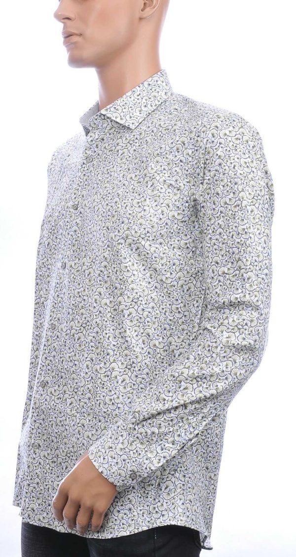 Corrino Italiaans getailleerd slim fit allover bloemen dessin heren overhemd Wit-Khaki