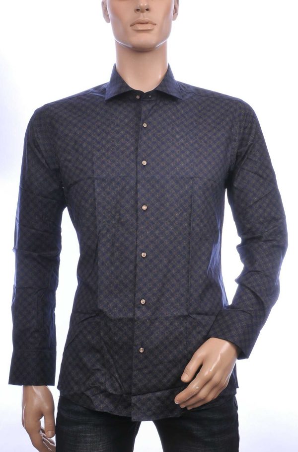 Corrino Italiaans getailleerd slim fit allover dessin heren geruite overhemd Zwart