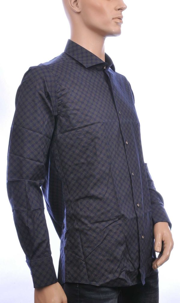 Corrino Italiaans getailleerd slim fit allover dessin heren geruite overhemd Zwart