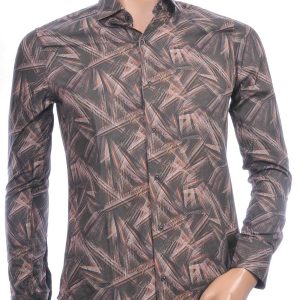 Corrino Italiaans getailleerd slim fit allover laser light stralen dessin heren overhemd Bruin