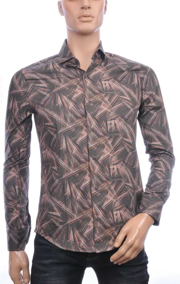 Corrino Italiaans getailleerd slim fit allover laser light stralen dessin heren overhemd Bruin