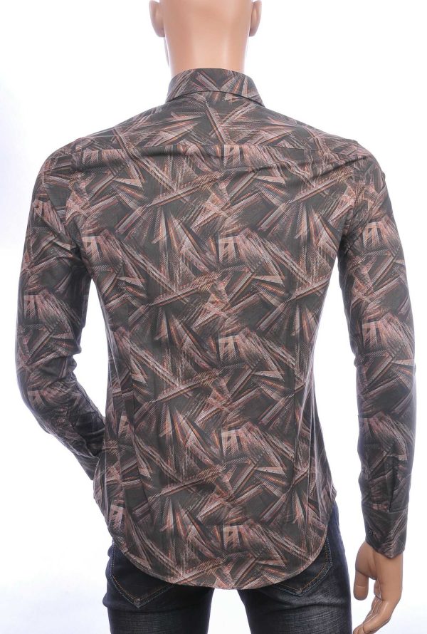 Corrino Italiaans getailleerd slim fit allover laser light stralen dessin heren overhemd Bruin