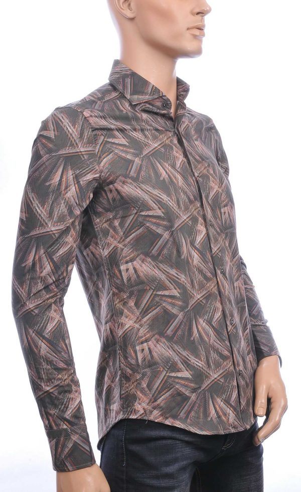 Corrino Italiaans getailleerd slim fit allover laser light stralen dessin heren overhemd Bruin