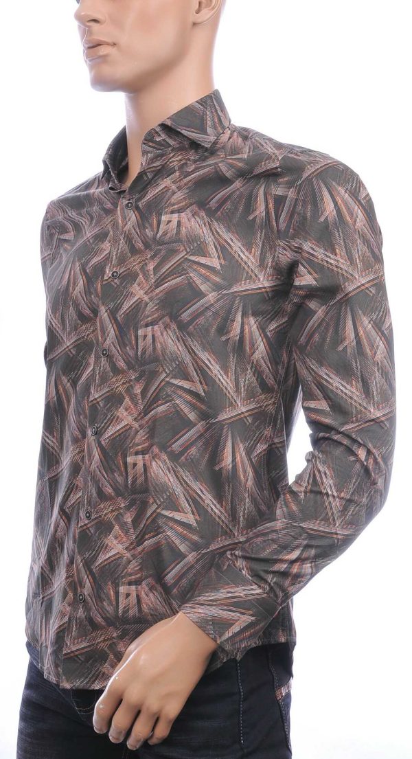 Corrino Italiaans getailleerd slim fit allover laser light stralen dessin heren overhemd Bruin