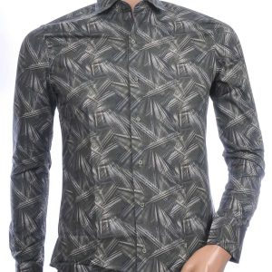 Corrino Italiaans getailleerd slim fit allover laser light stralen dessin heren overhemd Khaki
