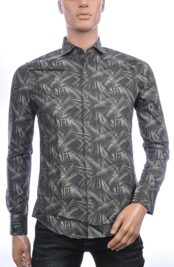 Corrino Italiaans getailleerd slim fit allover laser light stralen dessin heren overhemd Khaki