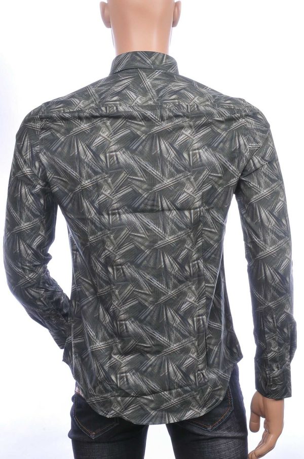 Corrino Italiaans getailleerd slim fit allover laser light stralen dessin heren overhemd Khaki