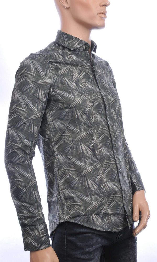 Corrino Italiaans getailleerd slim fit allover laser light stralen dessin heren overhemd Khaki