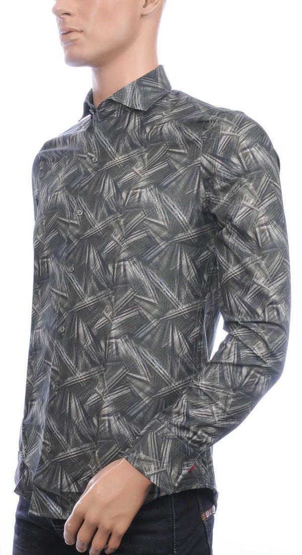 Corrino Italiaans getailleerd slim fit allover laser light stralen dessin heren overhemd Khaki