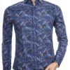 Corrino Italiaans getailleerd slim fit allover laser light stralen dessin heren overhemd Navy