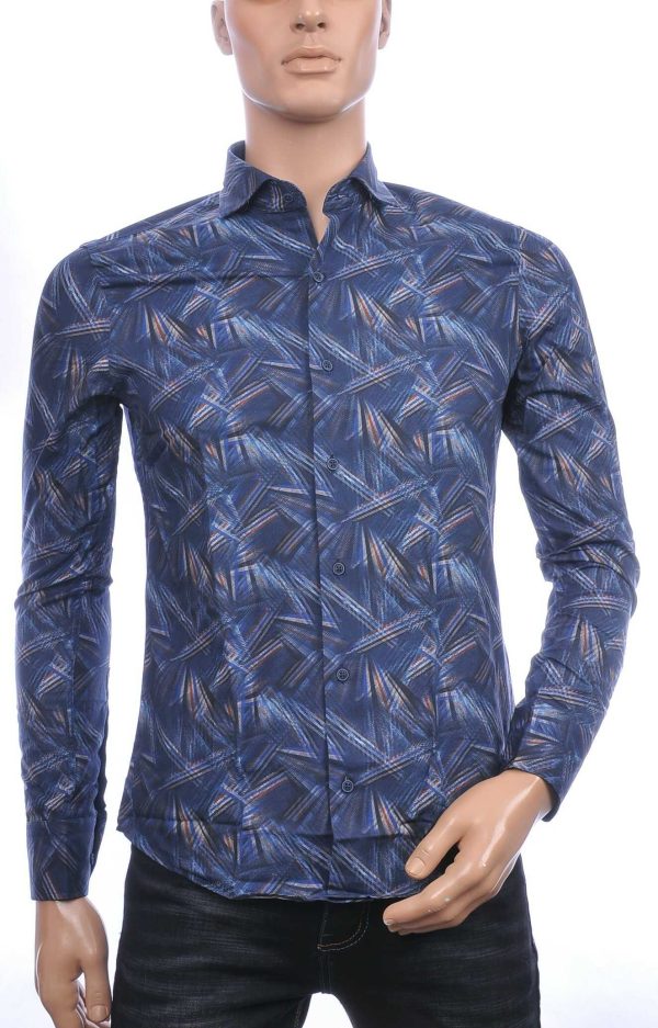 Corrino Italiaans getailleerd slim fit allover laser light stralen dessin heren overhemd Navy
