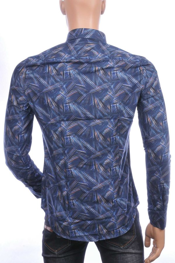 Corrino Italiaans getailleerd slim fit allover laser light stralen dessin heren overhemd Navy