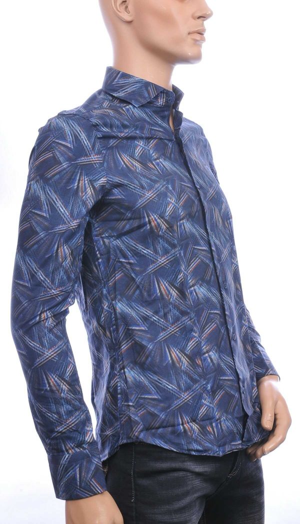 Corrino Italiaans getailleerd slim fit allover laser light stralen dessin heren overhemd Navy