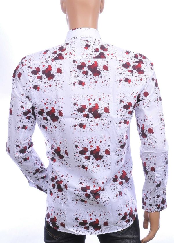 Corrino Italiaans getailleerd slim fit allover verfspatten dessin heren overhemd Wit